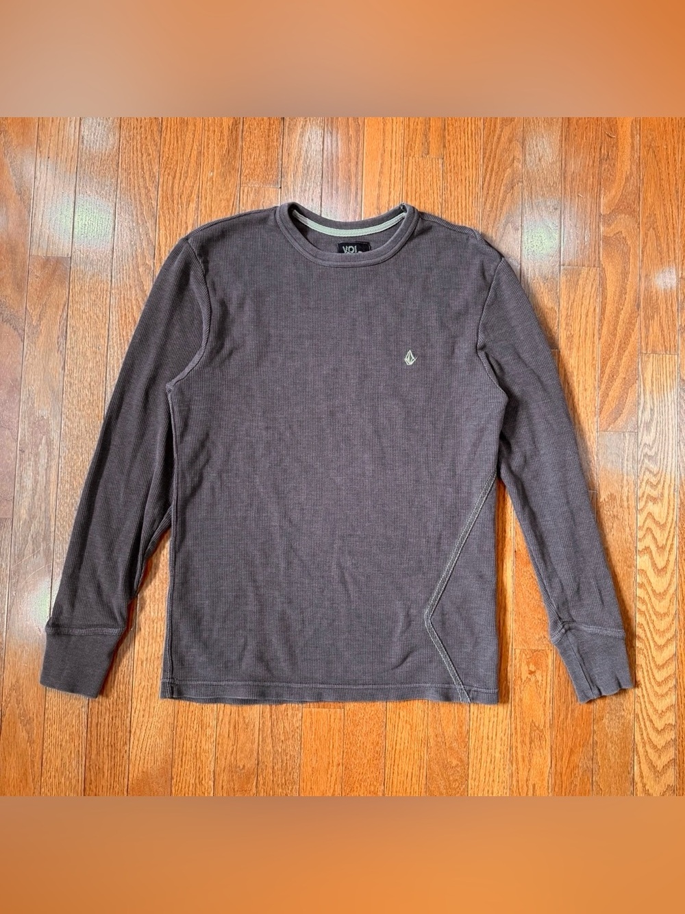 Y2K Volcom Mens Medium Thermal Waffle Knit Shirt Brown Asymmetric Skater Grunge
